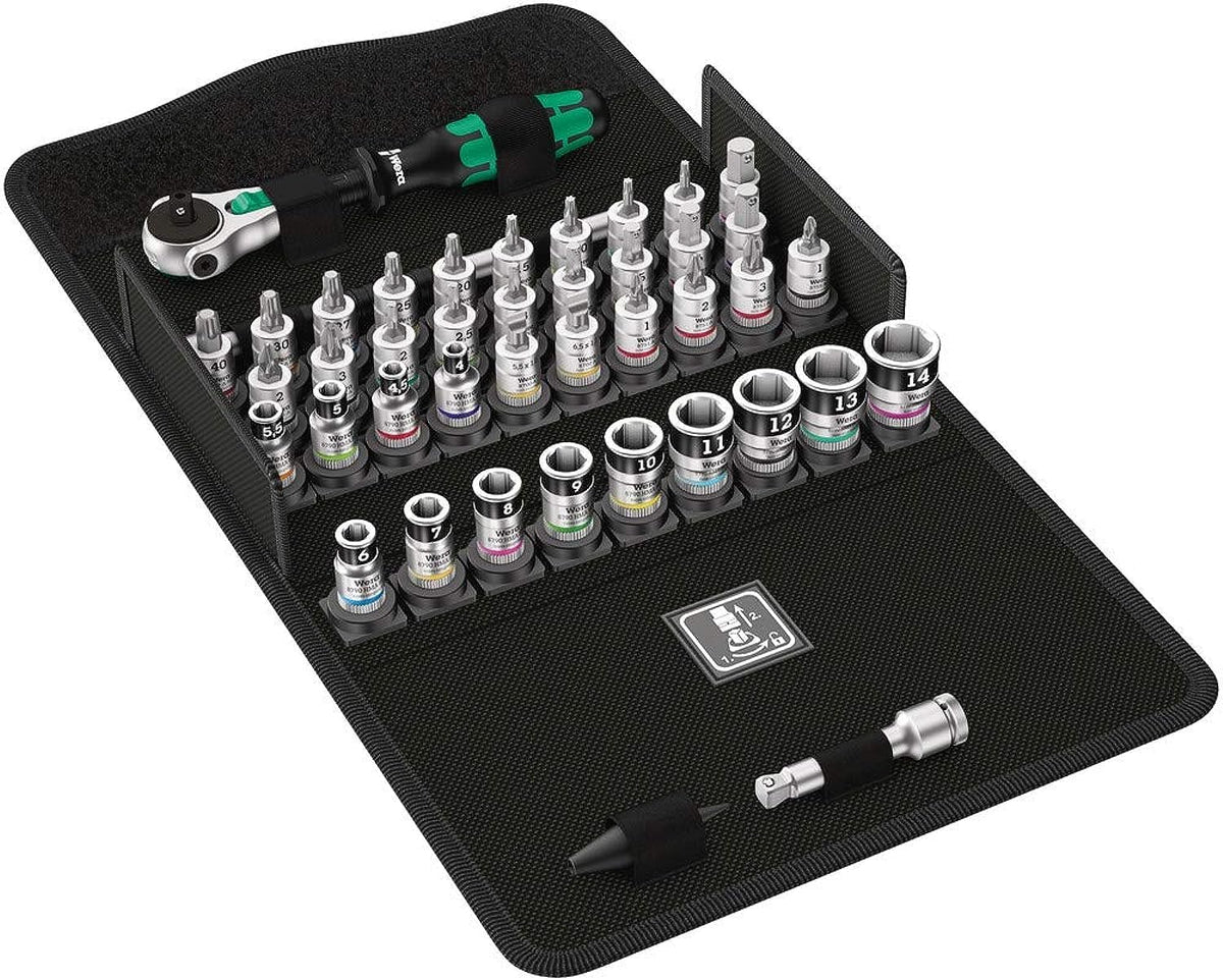 Wera 05003755001 8100 SA All-in Jeu cliquet Zyklop Speed, à carré 1/4“, avec fonction de retenue, métrique, 42 pièces