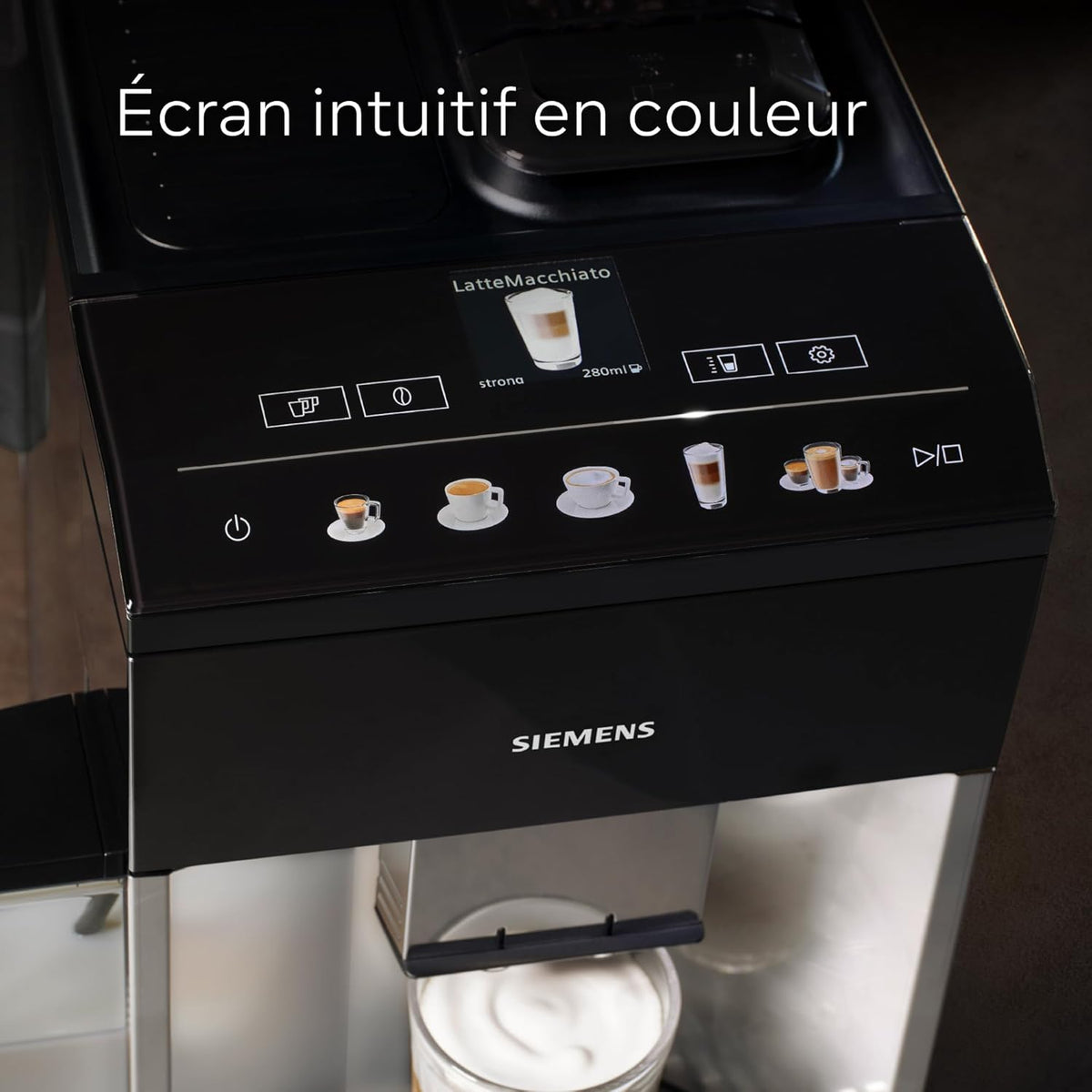 SIEMENS, machine à café tout automatique, EQ500, aromaDouble Shot, autoMilk Clean, ceramDrive, bandeau coffeeSelect, fonction double tasse, Noir/Argenté, TQ513R01