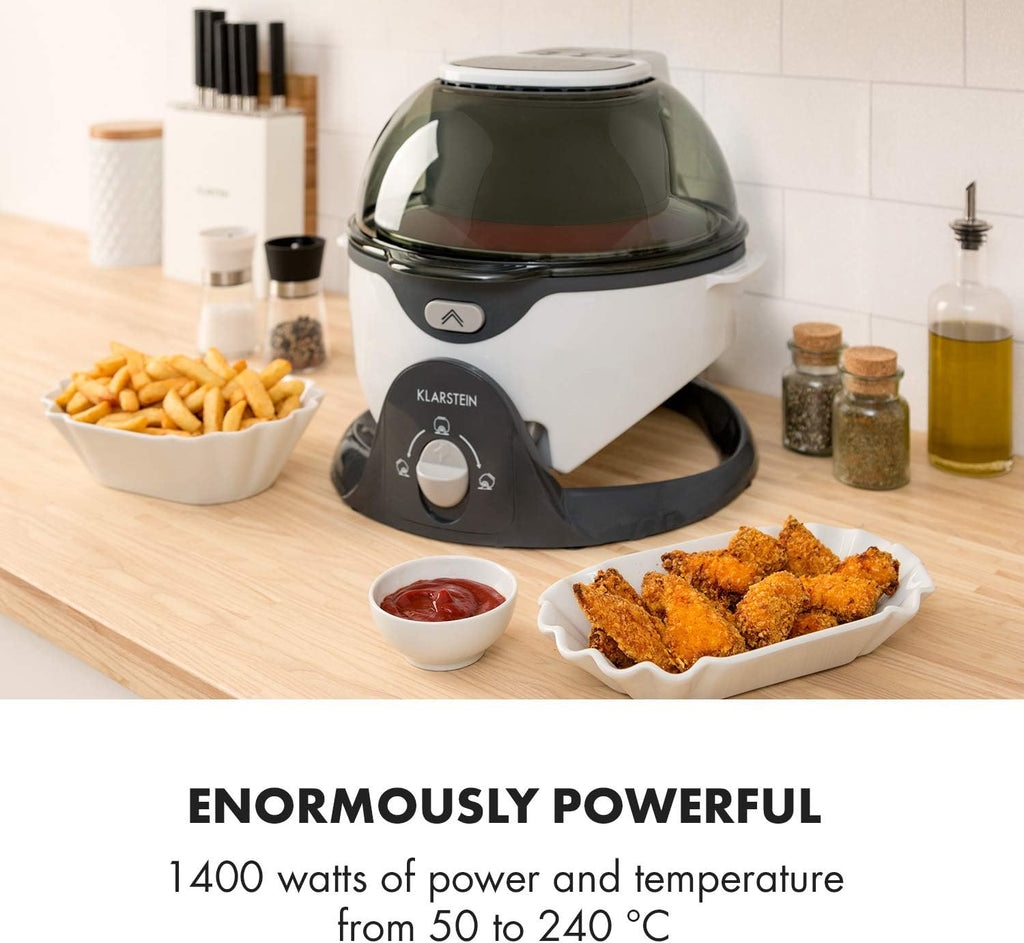 Klarstein VitAir Pommesmaster - Friteuse à air chaud, 1400 watts, Capacité de 6 litres, Cuisson sans huile, Poignée pratique, Grille pour cuire et rôtir, 50 à 240 C, Cuisson unique à 360°, Blanc