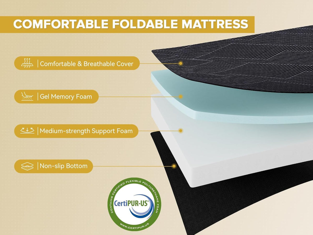 Vamcheer Matelas Pliant Extra Épaisse - Matelas d'Appoint Pliable en 3 Parties 15cm, Matelas Pliable pour Adulte, Housse Amovible Lavable, Camping 120 x 195 x 15 Anthracite