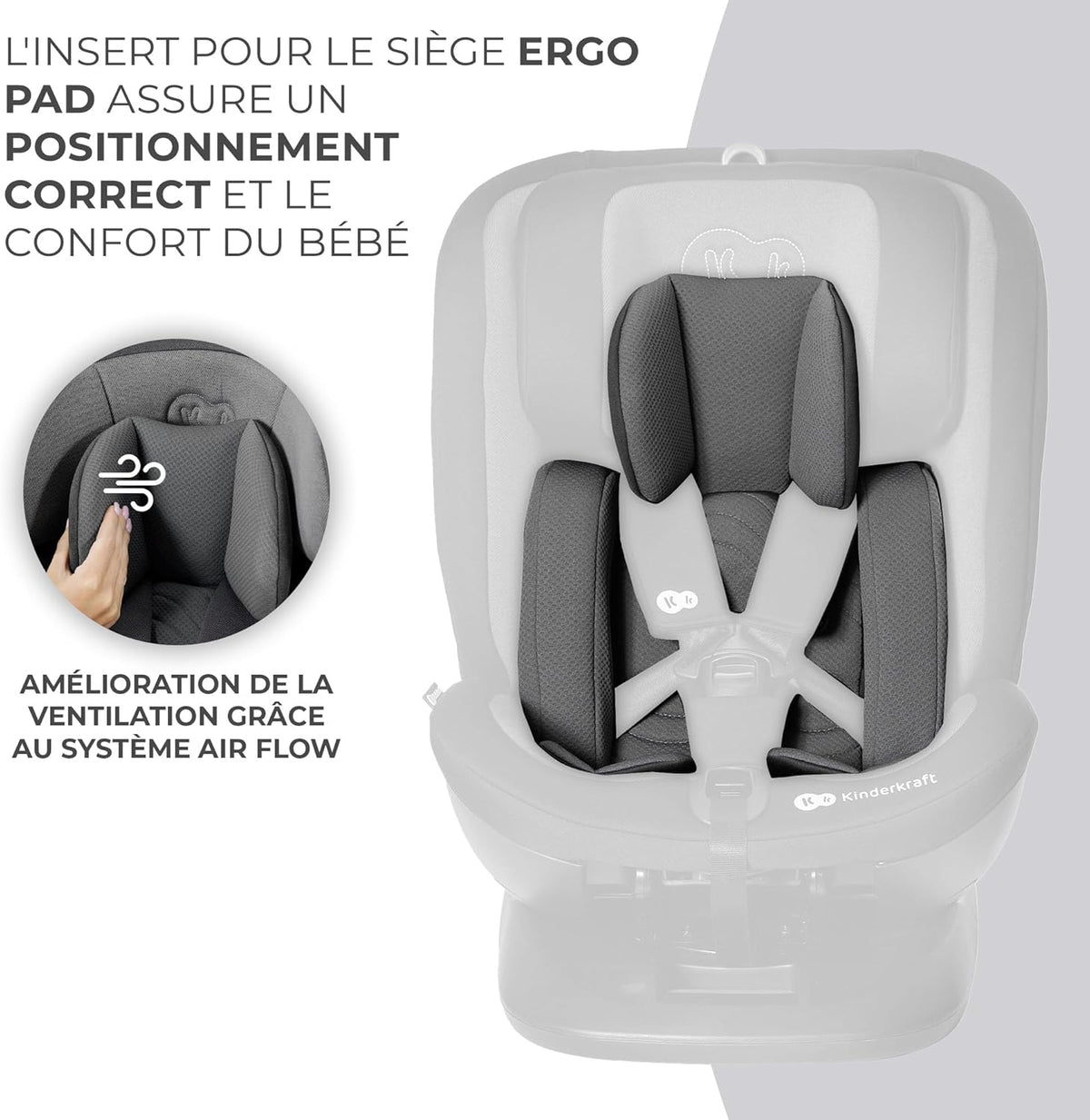 Kinderkraft XPEDITION I-Size 40-150 cm, Siège auto bébé 0 à 36 kg évolutif, Groupe 0/1/2/3, Isofix 360° pivotant, Têtière et largeur d'assise ajustable d'une seule main, Protections latérales, Noir