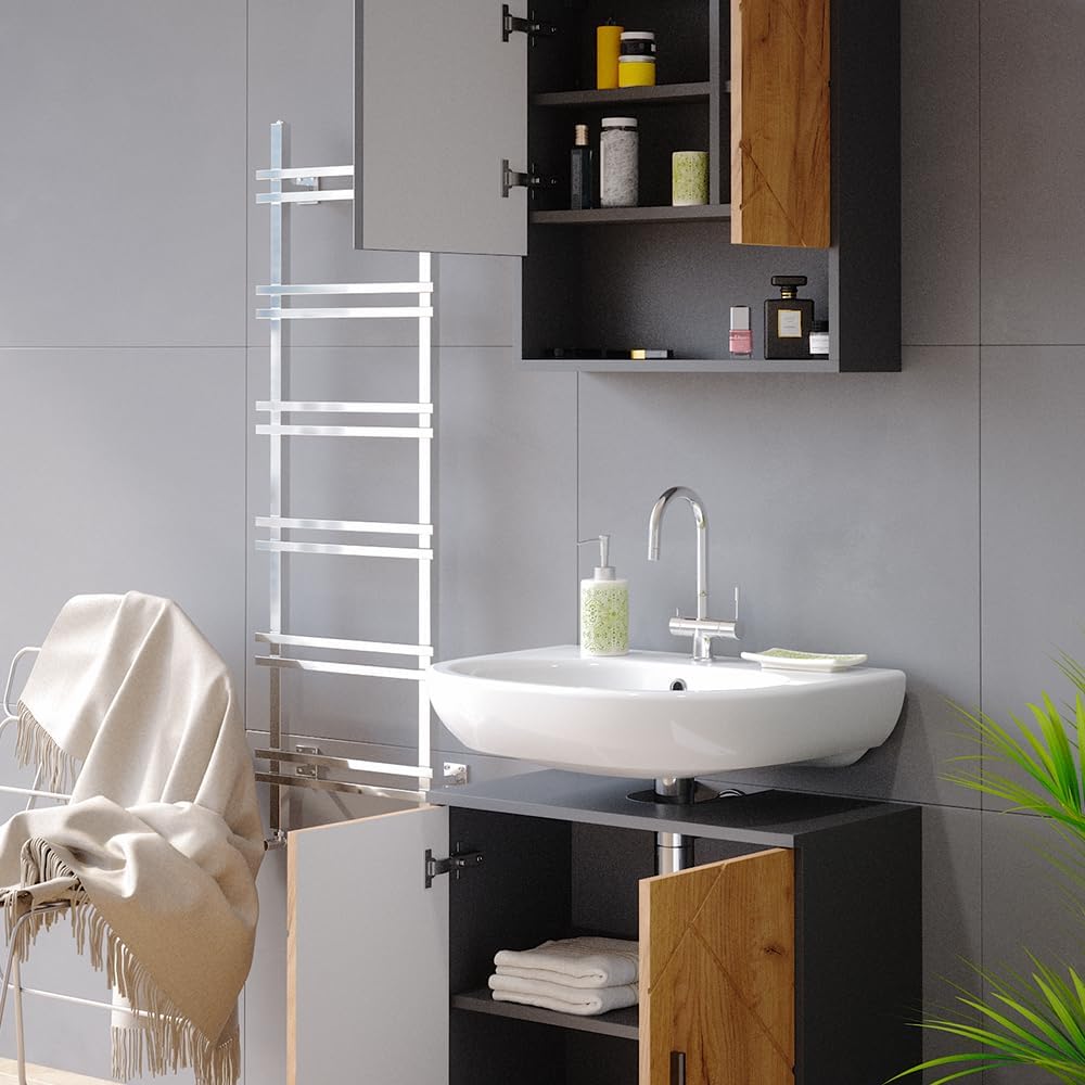 Vicco Ensemble de Meubles de Salle de Bain Irma, Anthracite/Chêne, 2 pièces, Armoire Basse 60 cm