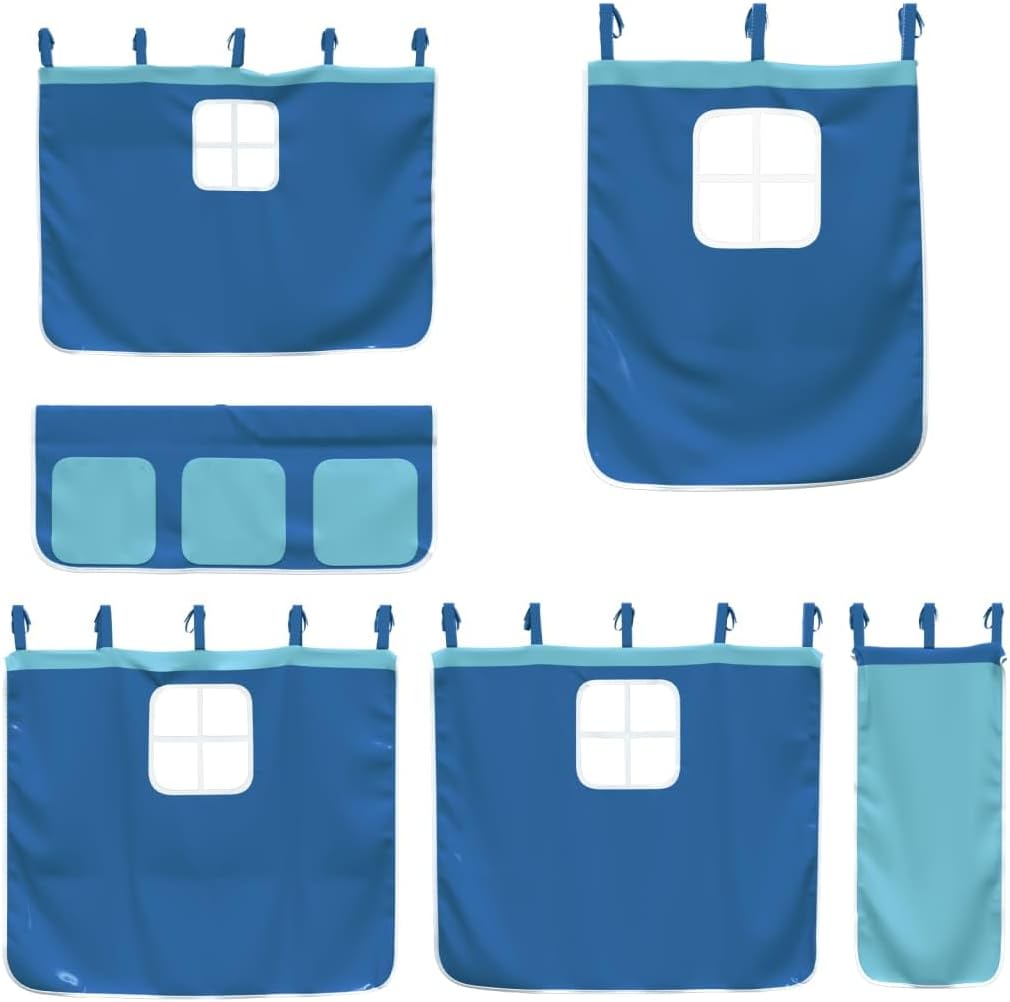 vidaXL Lit Mezzanine Enfants et Rideaux, Lit Surélevé pour Enfants avec Échelle, Meuble de Rangement Chambre, Moderne, Bleu 90x200 cm Bois Pin Massif
