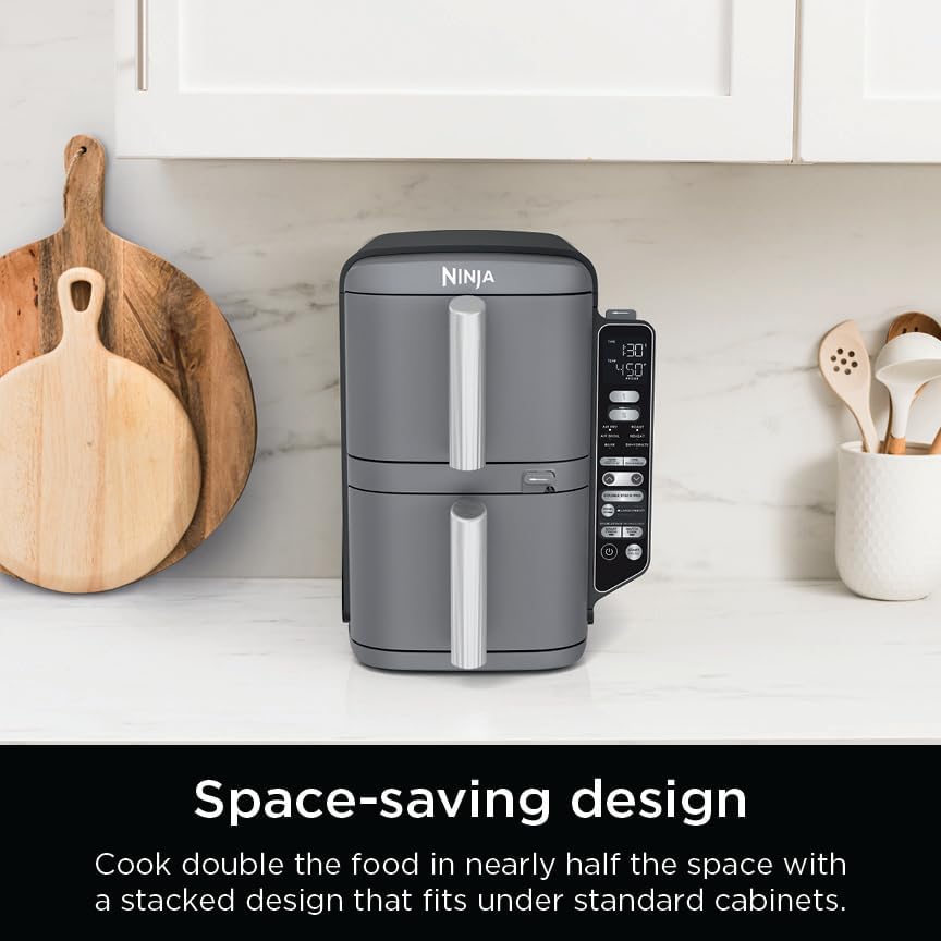 Ninja DoubleStack XL Friteuse à air intelligente avec 2 paniers, système de cuisson intelligent, technologie DoubleStack qui cuit 4 aliments à la fois, design peu encombrant, 10 litres