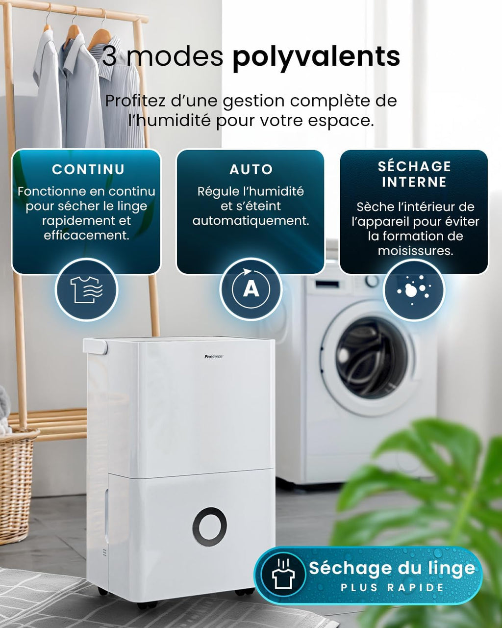 Pro Breeze Déshumidificateur Compresseur Connecté 30L/jour avec Application Smartphone, Wi-Fi, Drainage continu, Réservoir d'eau 4L et Minuterie 24h - Absorbeur de moisissures et d'humidité portable