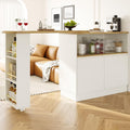 KOMHTOM Table de Bar Extensible avec Espace de Rangement, Meuble Bar avec 2 Portes en Verre, Rotation Libre à 360 °, étagères latérales (Blanc)