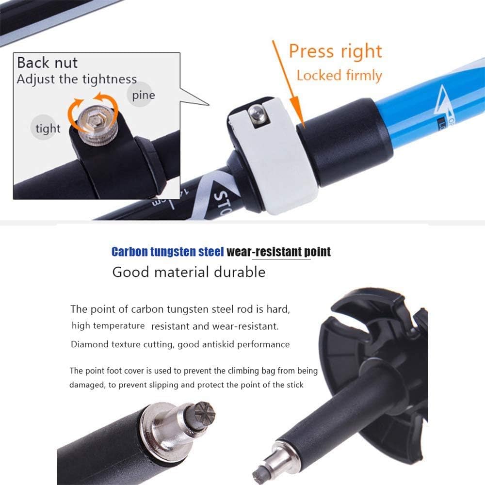 ZHCHAO Bâtons de randonnée Bâtons de randonnée Pliables Pack bâtons de Marche en Alliage d'aluminium, poteaux d'éclairage à système de Verrouillage réglable Rapide pour la randonnée, Le Camping