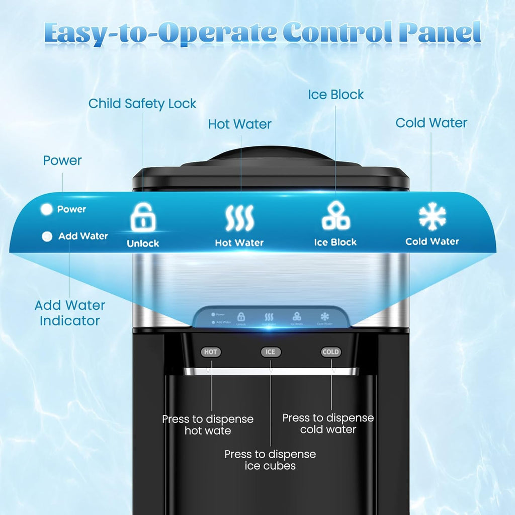 SOARS Machine A Glacons 3 en 1, Distributeur Eau Froide et Chaude, Réservoir d'Eau de 3L, Fabrication Glace 19KG/24H, Refroidissement par Compresseur pour Maison, Bureau