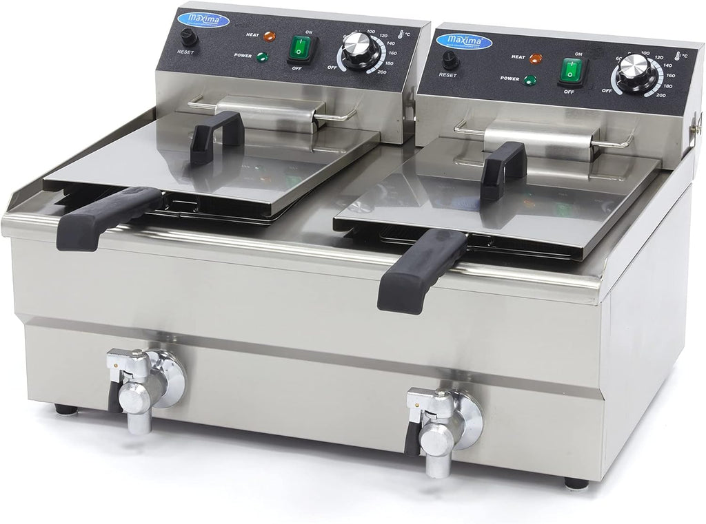 Friteuse 2x 13 L 2 Paniers avec robinet - Friteuse - Friteuse double traiteur - Inox - Professionnelle - 26 Litres