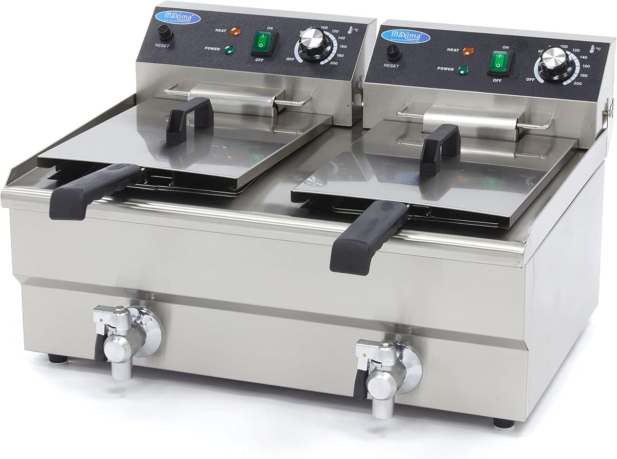 Friteuse 2x 13 L 2 Paniers avec robinet - Friteuse - Friteuse double traiteur - Inox - Professionnelle - 26 Litres