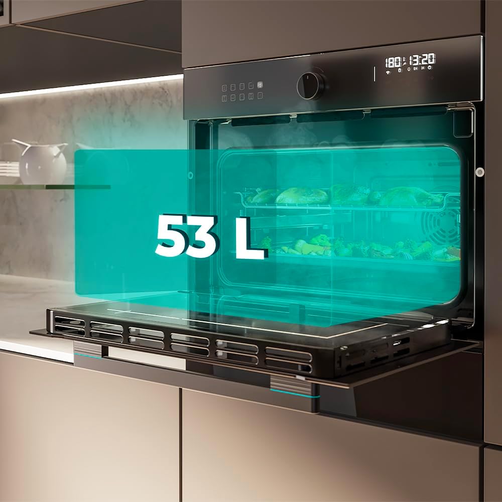 Cecotec Four Encastrable Bolero Hexa AF314500 Glass Black A de 53 L. Fonction Friteuse, 2900W, 11 Fonctions, Airfryer Master, Pizza Master, Faible Consommation, Nettoyage Facile