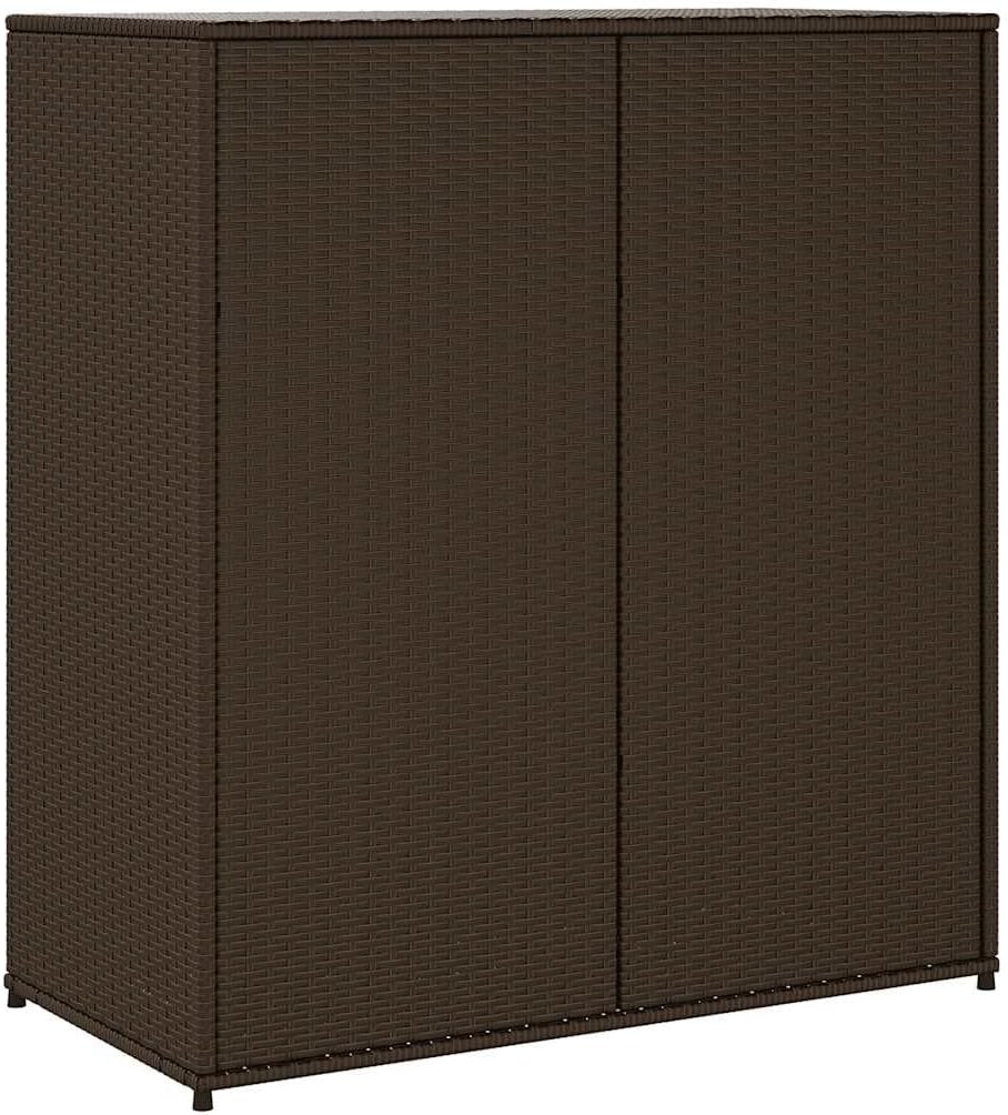 vidaXL Armoire de Rangement de Jardin, Organisateur de Terrasse avec Porte, Meuble d'Extérieur Patio Arrière-Cour, Marron Résine Tressée