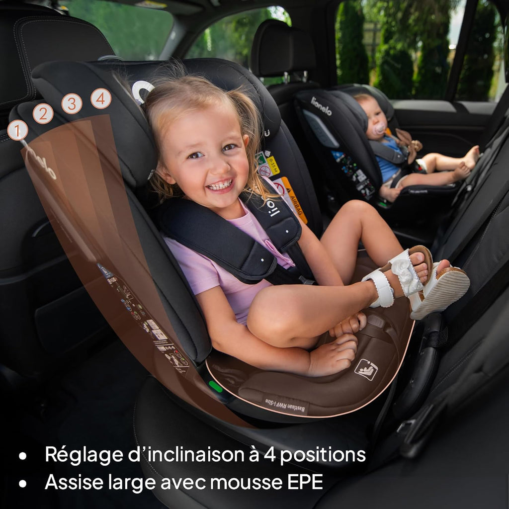 LIONELO Bastiaan RWF i-Size Siège Auto Pivotant 360° 0-36kg, Montage Face et Dos à la Route, ISOFIX, TopTether, Réglage de l'Appui-tête, de la Ceinture de Sécurité et du Dossier