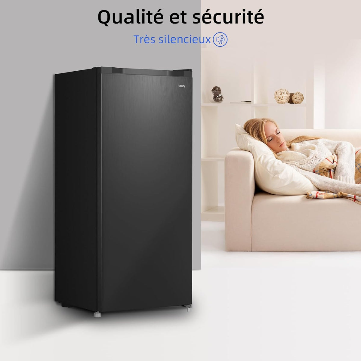 CHiQ Congélateur armoire avec une capacité de 145L, Congélation rapide, Thermostat réglable, Silencieux, Porte réversible, Noir, Classe énergétique E
