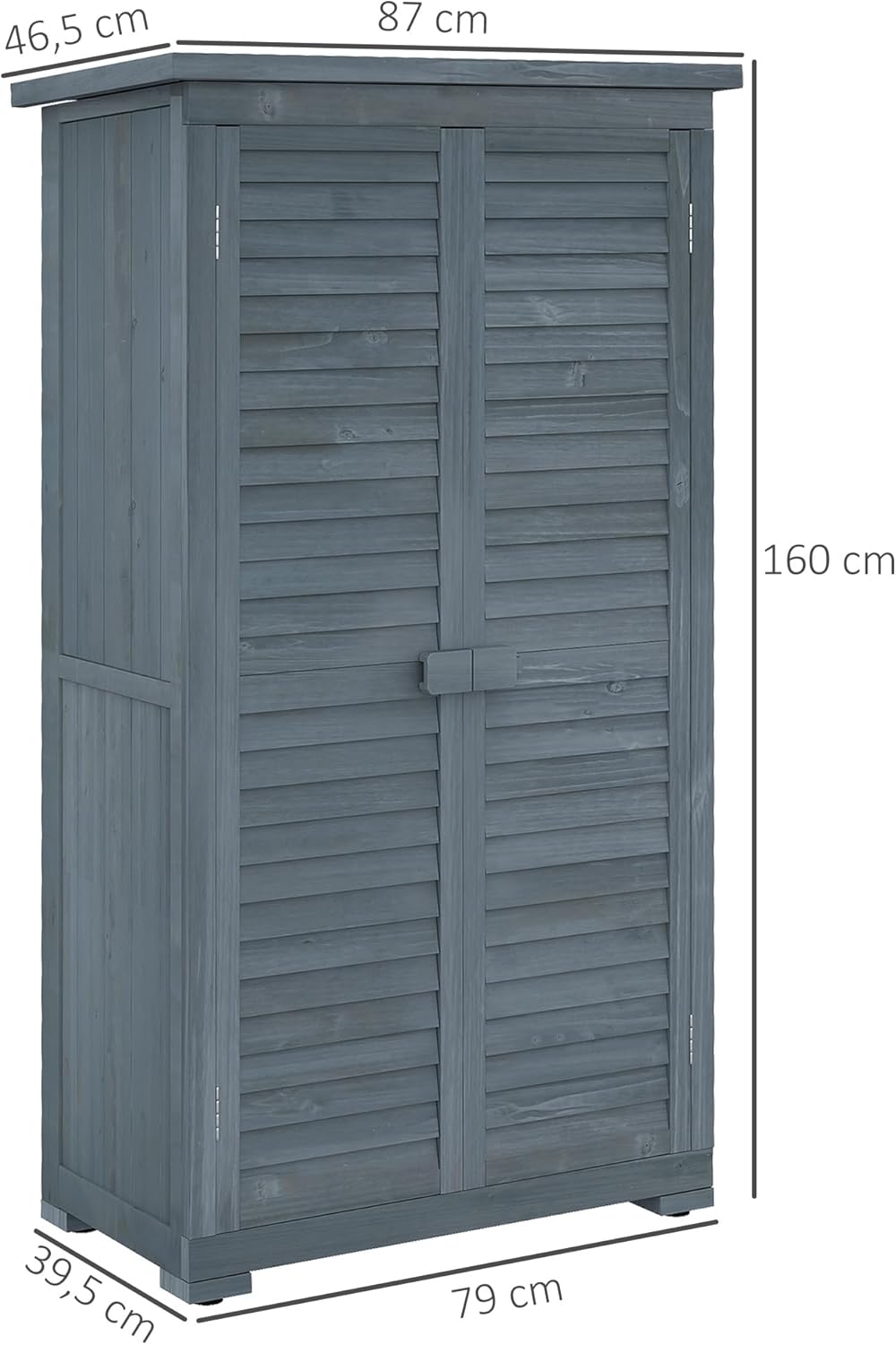 Outsunny Abri de Jardin abri à Outils sur Pied en Bois 2 étagères Portes à Volets Toit en Bitume incliné 87 x 47 x 160 cm Gris