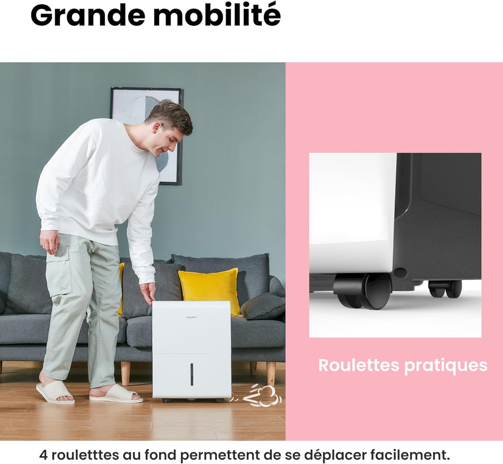 Déshumidificateur Puissant, Absorbe jusqu'à 50L/Jour, Sèche-linge, Mode confort, Grand Réservoir 6L, Minuterie 24H, Idéal pour grandes pièces de 101-116㎡, MDDPE-50DEN7, Cave, Sous-sol
