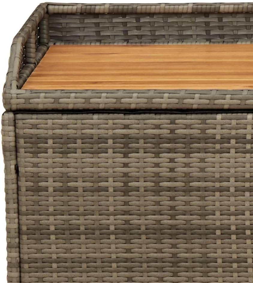LAPOOH Banc de rangement pour jardin gris, 100 x 50 x 52 cm, polyrotin Acacia, banc d'extérieur avec conteneur