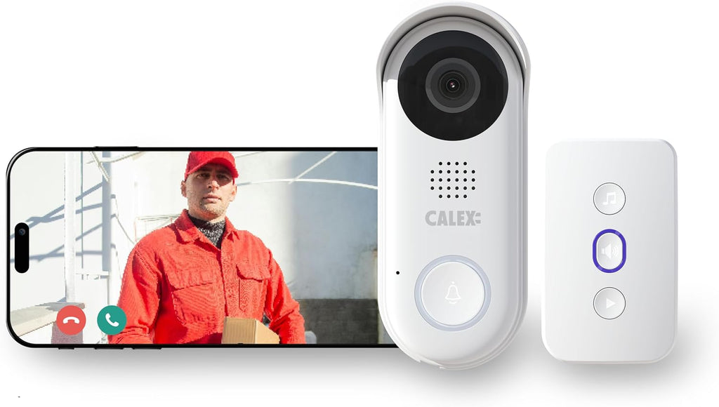CALEX Smart Security kit de démarrage extérieur, 2 caméra extérieure PTZ 2K + Sonnette vidéo avec Audio bidirectionnel, Full HD