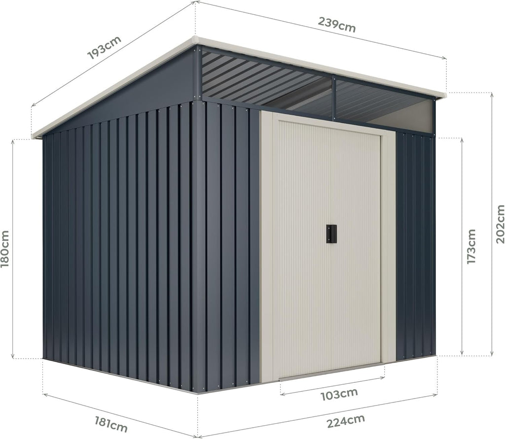 Wasabi - Abri de Jardin Métal 4,6m2 Stark avec fenêtre - Porte coulissante Double - Toit Plat - Cabane extérieur - Cabanon Rangement et Stockage - 194x239x203cm