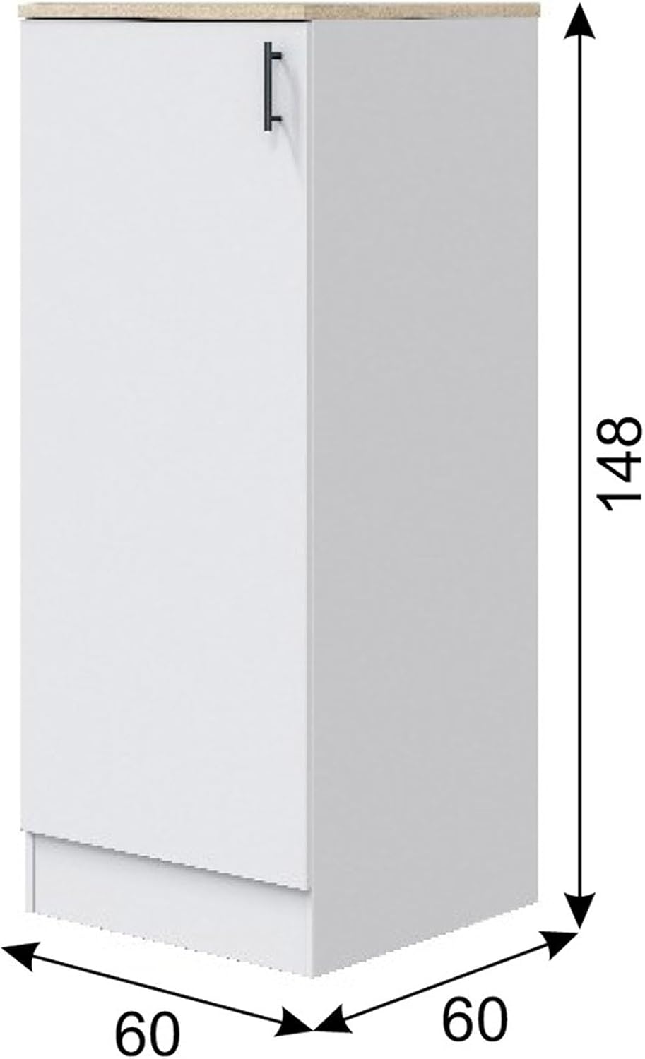 PEGANE Colonne Armoire de Cuisine avec 1 Porte Coloris Blanc Brillant/chêne Canadien- Hauteur 148 x Longueur 60 x Profondeur 60 cm