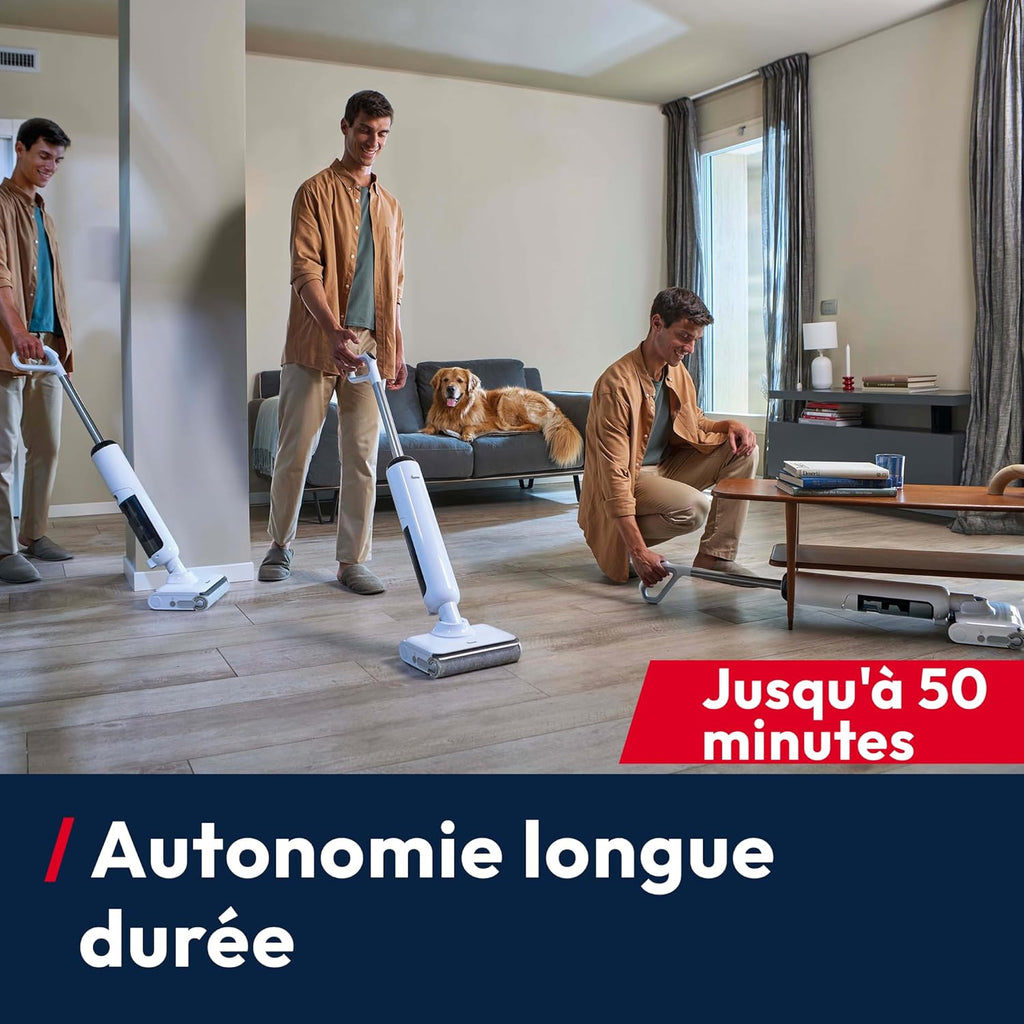 Hoover HW400 Aspirateur Laveur, sans Fil, Eau et Poussières, 180° à Plat, 50Min Autonomie, Techologie Anti-emmêlement, Auto-Nettoyage 70°C et Séchage 30Min, Nettoyage Triple Bord, 17000 Pa