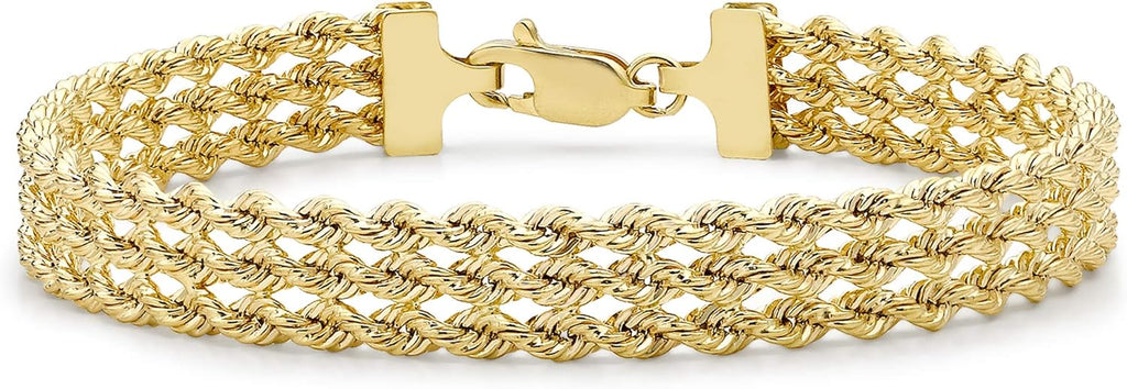 CARISSIMA Femme Or Jaune 9 ct Bracelet 3 Brins Rope de 18 cm/7 pouces