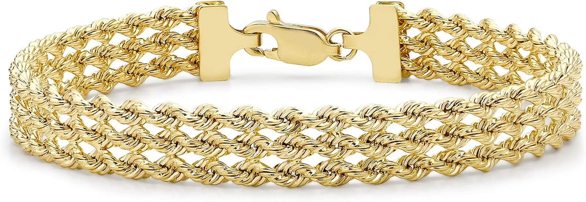 CARISSIMA Femme Or Jaune 9 ct Bracelet 3 Brins Rope de 18 cm/7 pouces