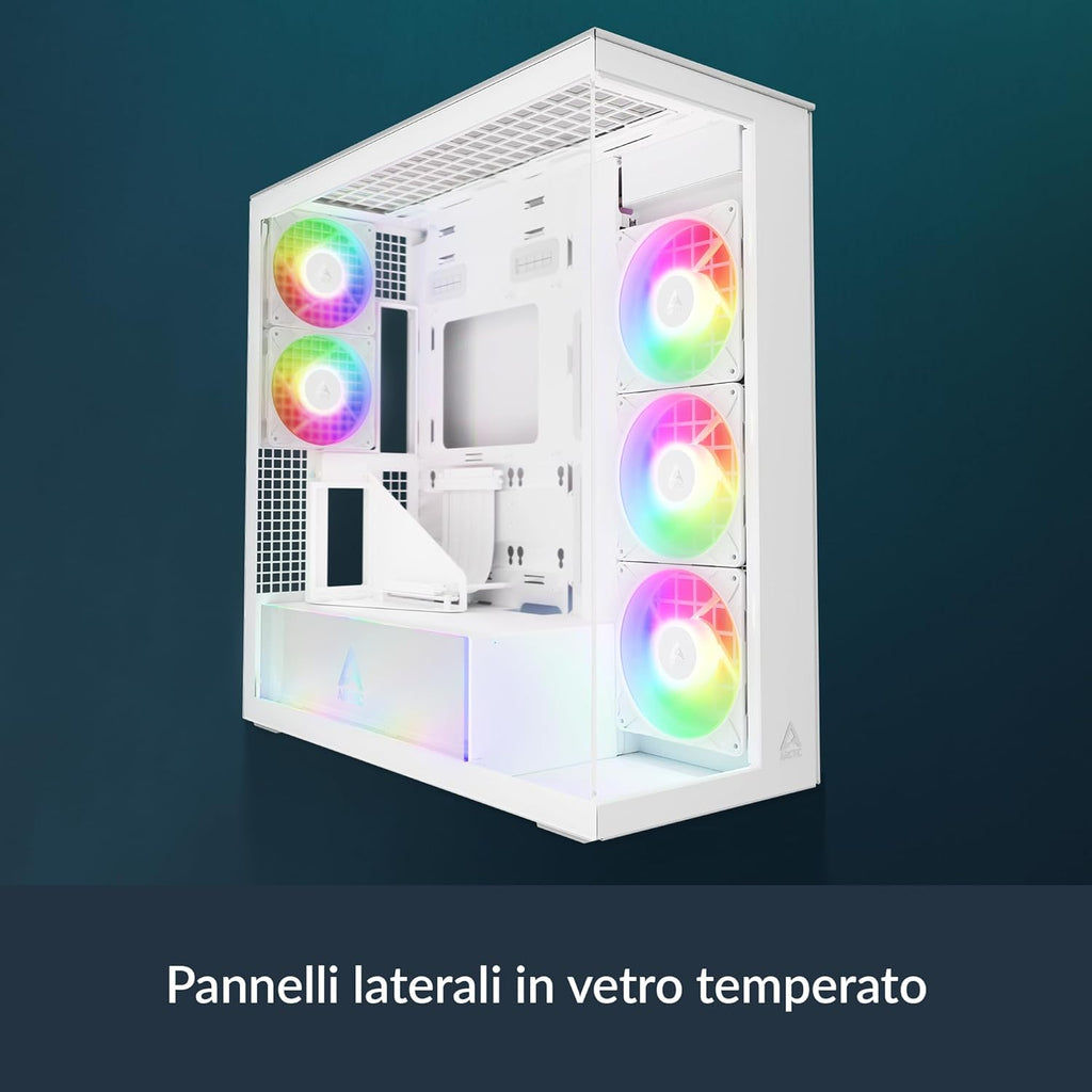 ARCTIC Xtender VG (White) avec Montage Vertical de GPU - Boîtier PC, Verre Panoramique Trempé, Support pour Radiateur 2 x 420 mm, Tour Midi, E-ATX, 5X Ventilateurs A-RGB Pré-installés - Blanc