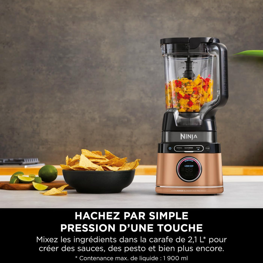 Ninja Detect Power Blender Pro et Single Serve 2-en-1, mixeur 1200W avec récipient 2L, 1 gobelets individuel, mixeur pour smoothies et boissons glacées, hachage de légumes, Noir et Cuivre, TB301EUCP