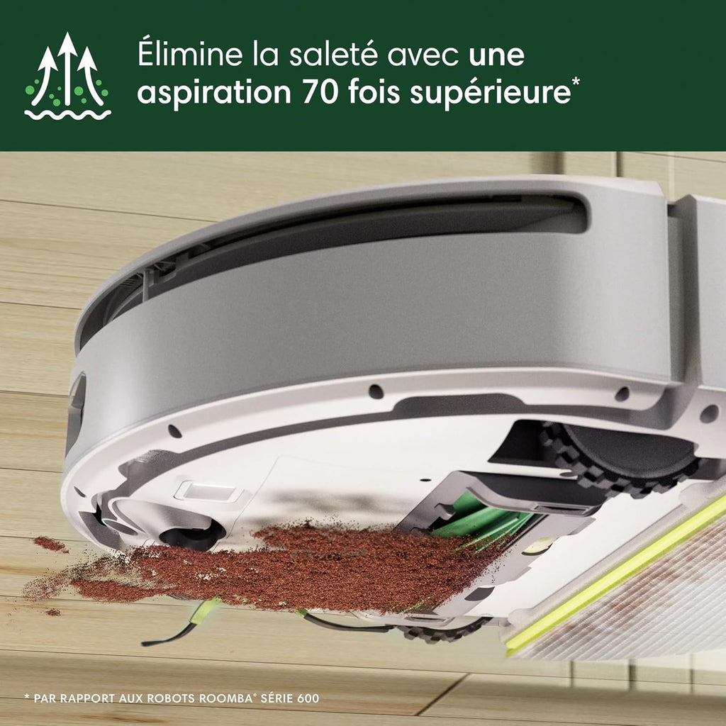 iRobot Roomba 205 DustCompactor Combo Robot - Compacte automatiquement Les débris à l’intérieur du robot jusqu'à 60 Jours - Sans sac - Clearview LiDAR - 7KPa - Se Recharge et reprend Le Travail -Blanc
