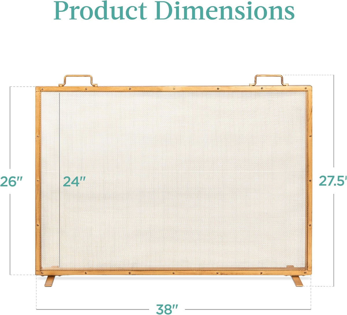 Best Choice Products Paravent de cheminée en maille d'acier fabriquée à la main 99,1 x 73,7 cm pour décoration de salon, chambre à coucher avec poignées – Or antique
