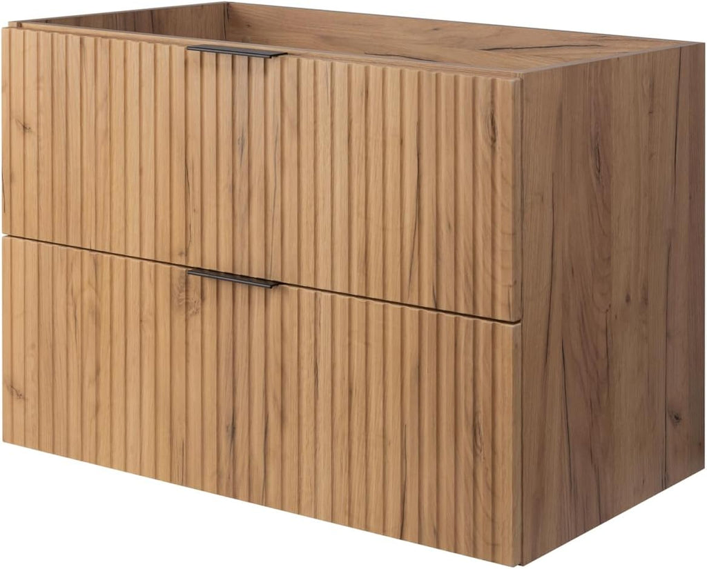 3E 3xE living.com Meuble de Salle de Bain, chêne Craft avec poignée Noire, 80 x 57 x 46 cm