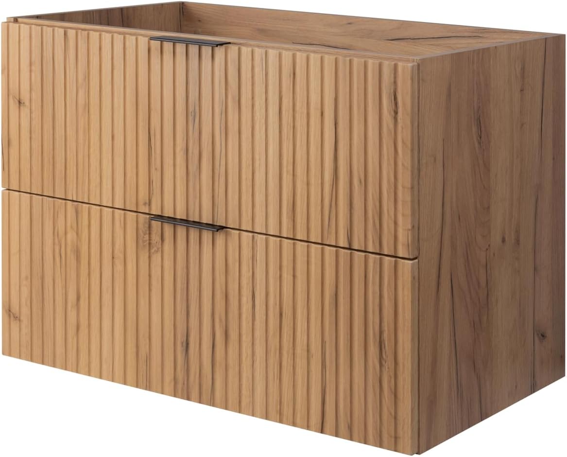 3E 3xE living.com Meuble de Salle de Bain, chêne Craft avec poignée Noire, 80 x 57 x 46 cm