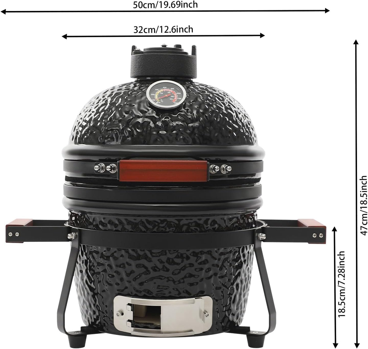 Kamado Barbecue en céramique, 50 x 47 cm, barbecue au charbon de bois, fumoir en céramique pour pique-nique et patio, barbecue en céramique pour petits barbecues, pique-niques, barbecues, camping