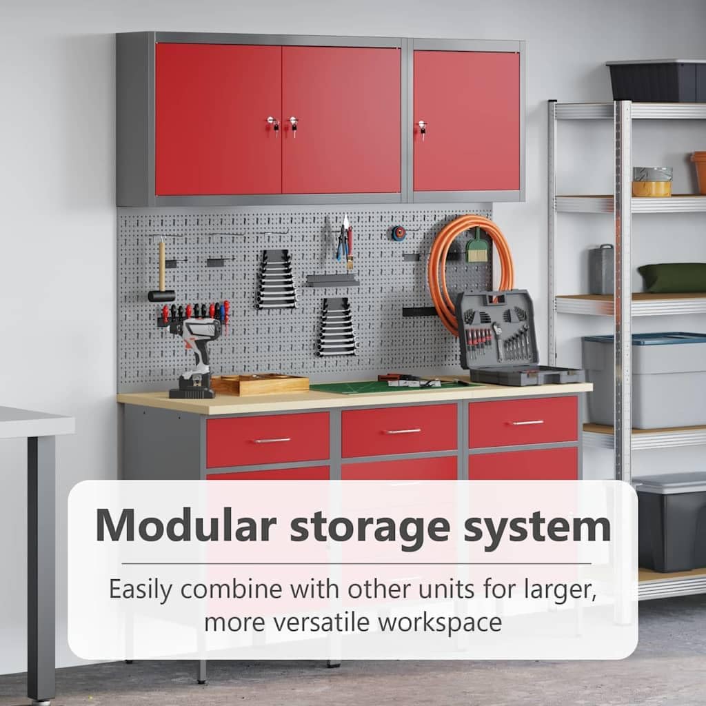vidaXL Placard de Travail 2 pcs Rouge et Gris 100 x 55 x 85 cm, Organisation d'atelier, Rangement de qualité, Armoire Industrielle Pratique, système de Stockage Multi-Fonction