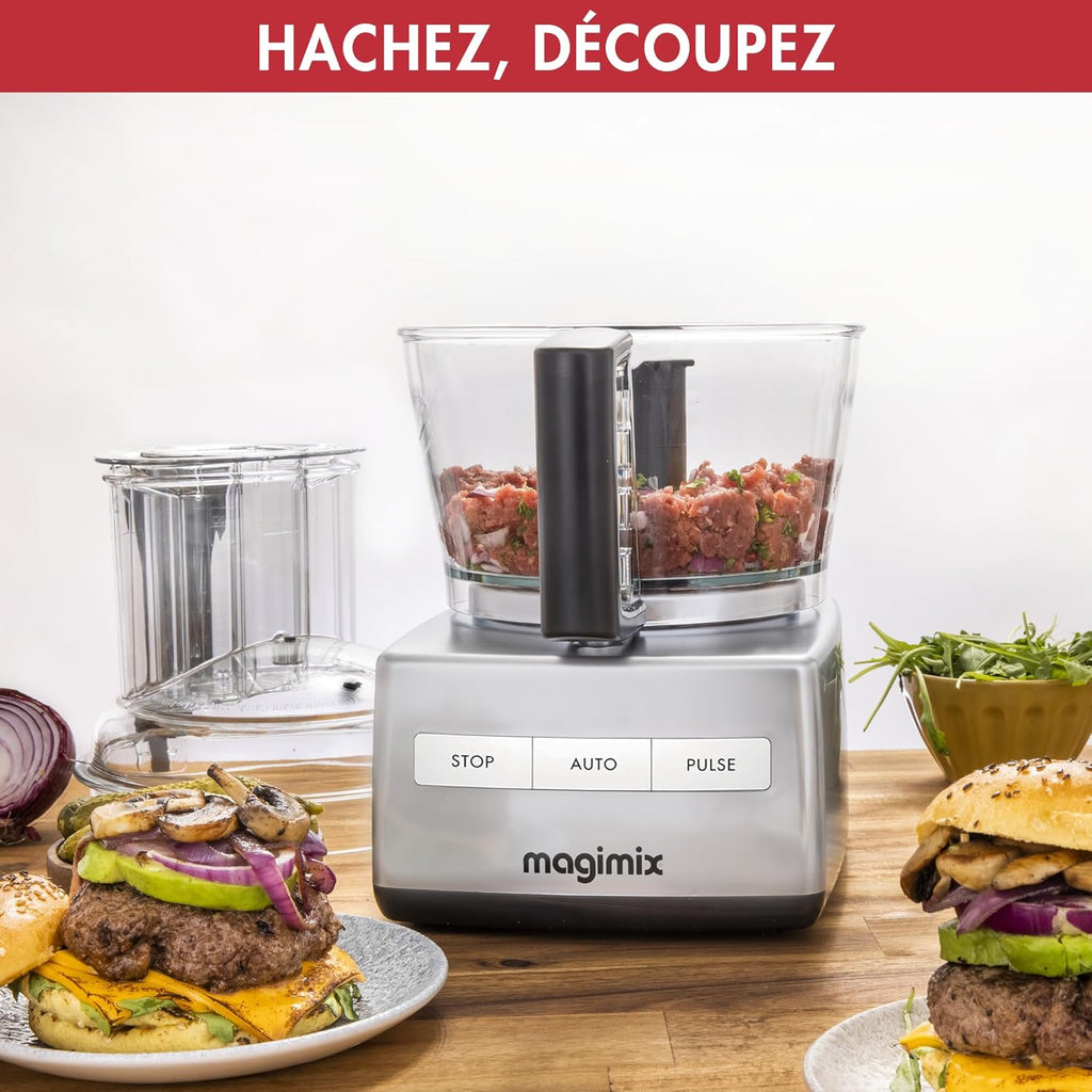 Magimix Robot de Cuisine multifonction 3200 Chrome Brillant Compact Bol 2.6L - Hachoir, Blender - Fabriqué en France