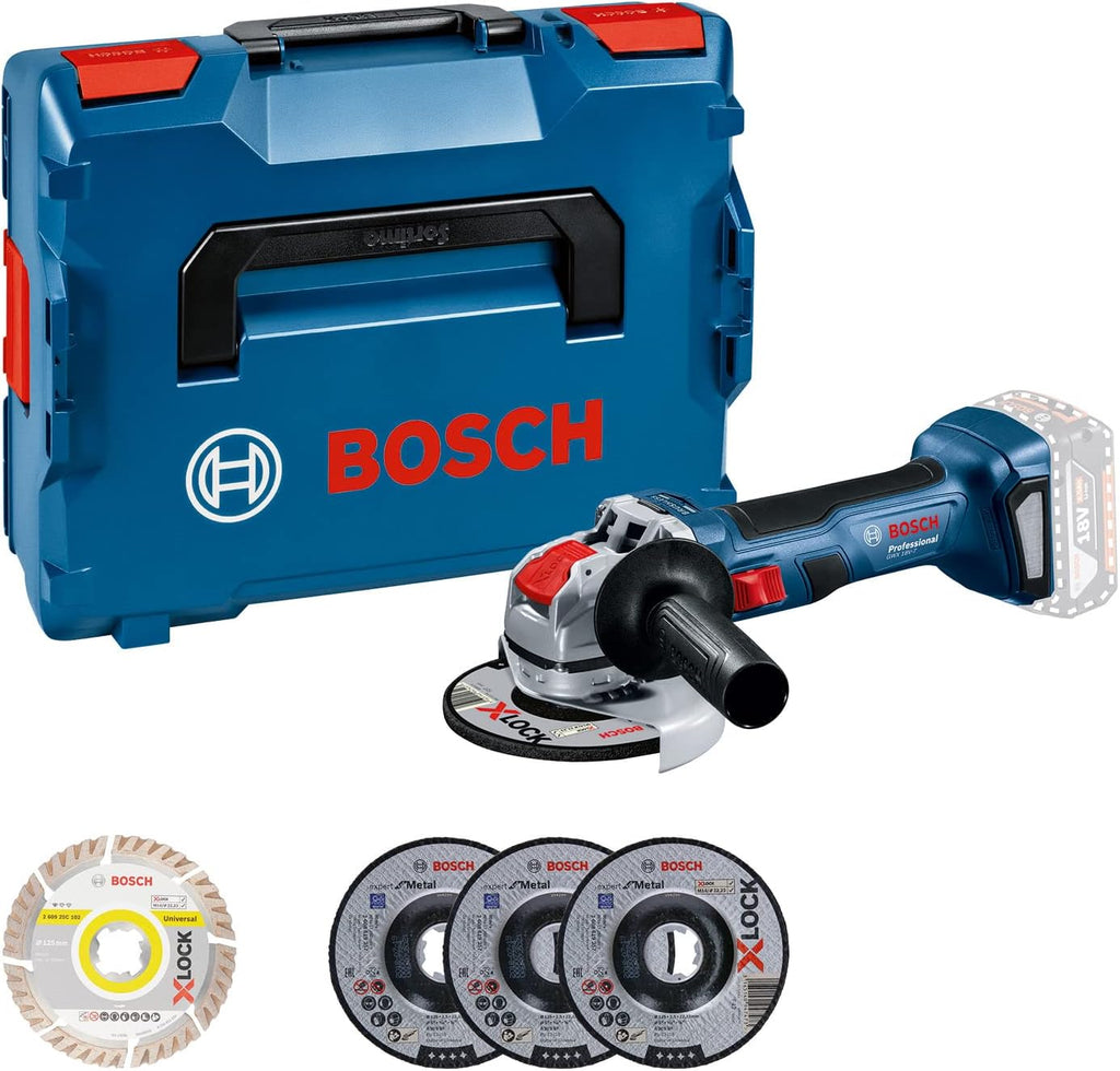 Bosch Professional 18V System meuleuse angulaire BITURBO GWX 18V-7 avec X-LOCK (set de 5 disques à tronçonner/meuler, 1 capot protection 125 mm, poignée, L-BOXX) - Set Amazon Exclusive