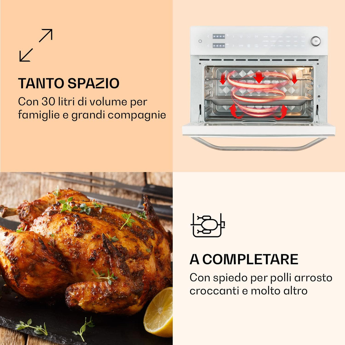 Klarstein Vigor Air Friteuse à air chaud XXL, Airfryer de 1800 W, friteuse à air chaud 30 litres, 18 programmes, chaleur de voûte et de sole, blanc