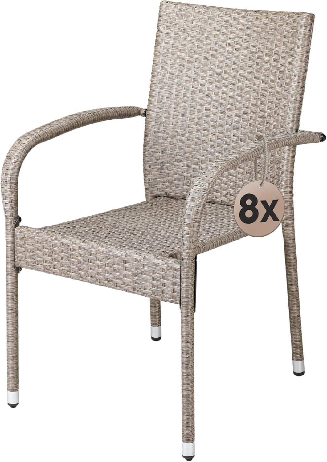 Casaria® Lot de 8 chaises de Jardin crèmes empilables polyrotin accoudoirs arrondis Fauteuil extérieur terrasse Balcon