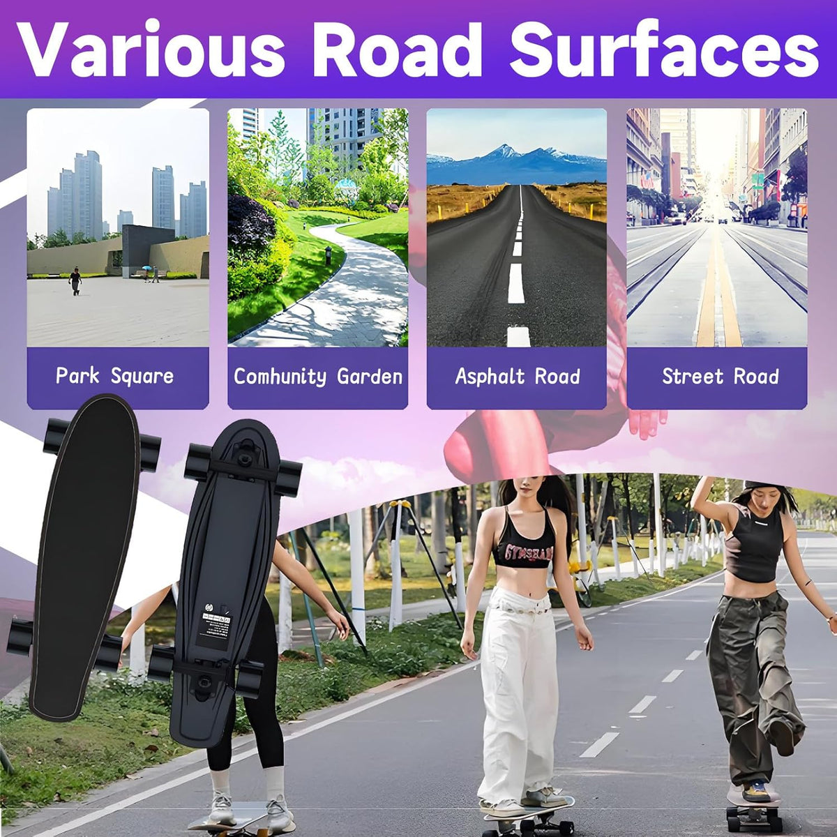 PxkVrin Skateboard électrique avec télécommande, autonomie de 24 km, capacité de Charge de 80 kg, pour Adultes/Femmes/Hommes. B-1