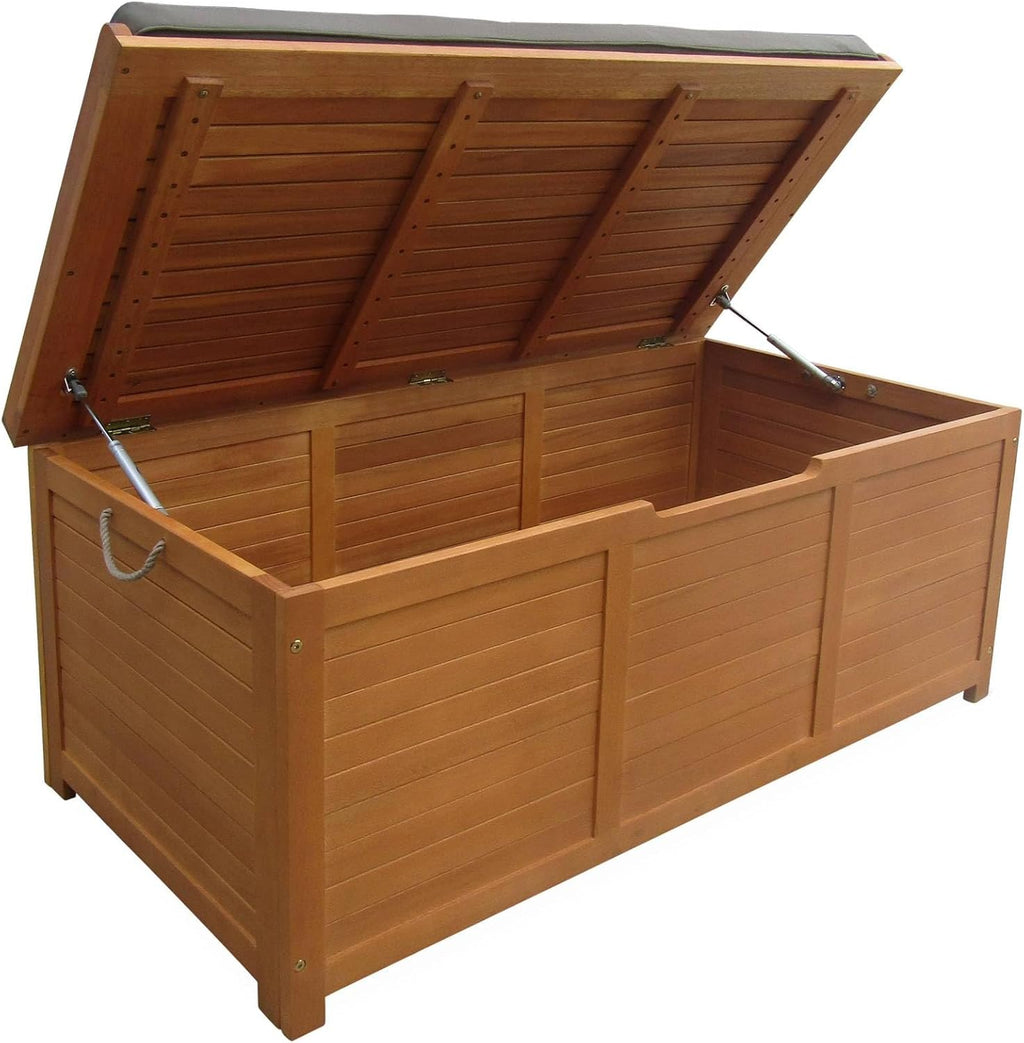 Coffre de Jardin en Bois - Caja - 125x60cm Rangement Coussins avec vérin et poignées (Gris)