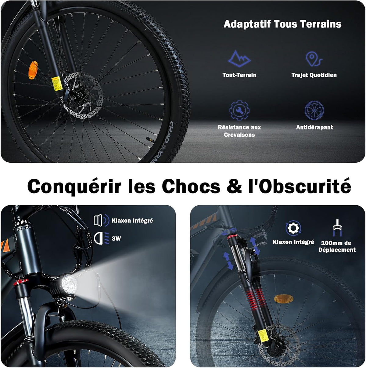 TIGUOWISH Cheevalry Vélo Électrique Homme - VTT Électrique Adulte Batterie Amovible 48V - Moteur sans Balais - Pneus 29 Pouces - Autonomie 40-50km