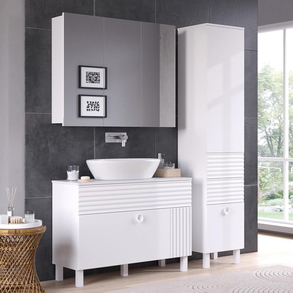 Vicco Meuble de Rangement de Salle de Bain Sola, Blanc, 40.2 x 192.4 cm avec Porte et tiroirs