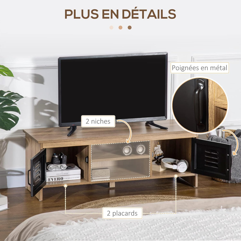 HOMCOM Ensemble Buffet Bibliothèque et Meuble TV Design Industriel 2 Passe-Fils Multi-Rangement Aspect Bois veinage Portes métal Noir