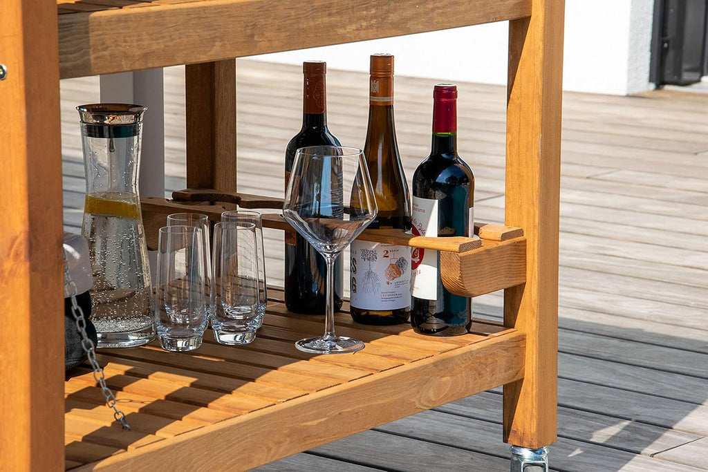 dobar 35540FSCe Desserte à roulettes d'extérieur avec Plateau en Acier Inoxydable 94 x 58 x 90 cm Pin Marron