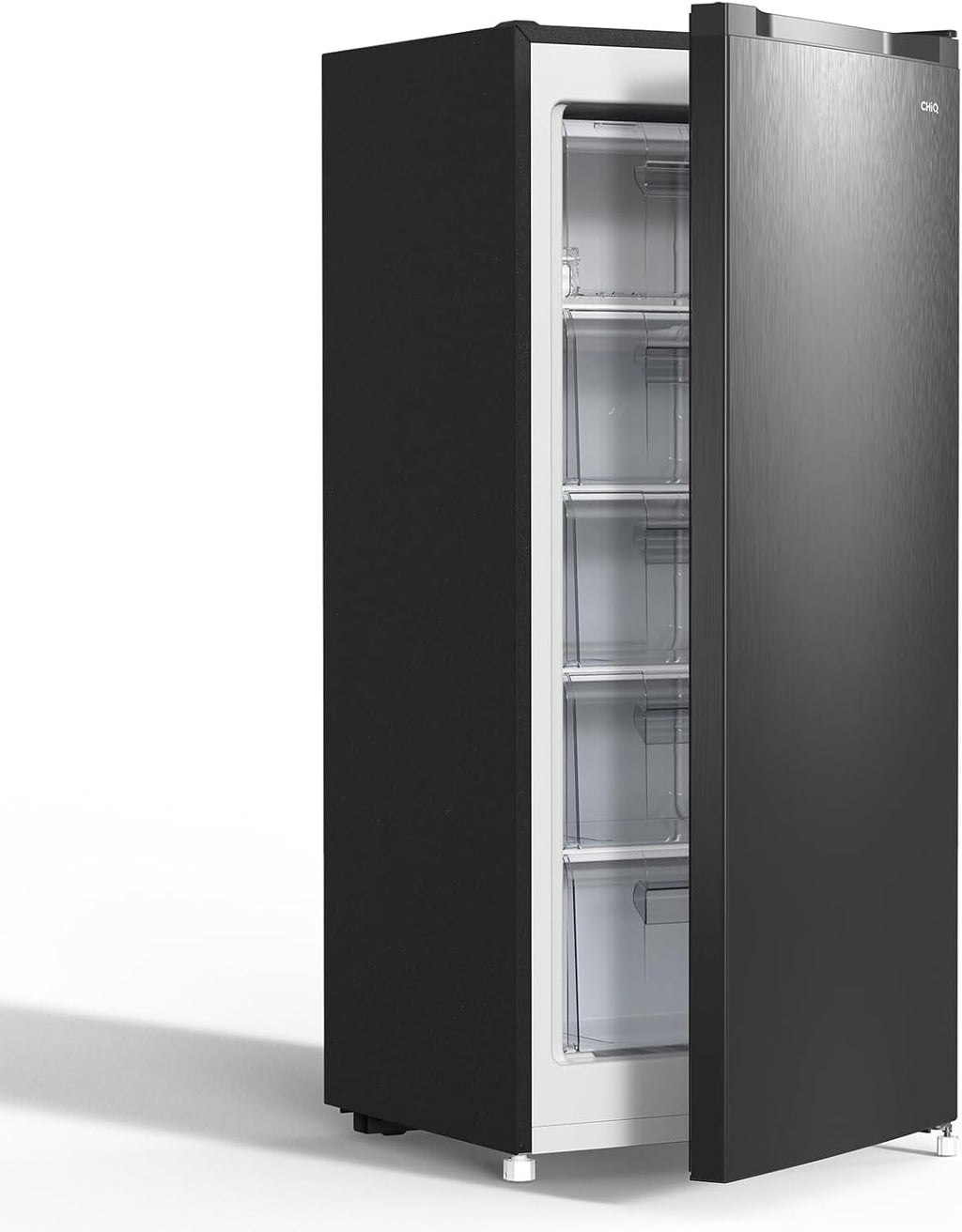 CHiQ Congélateur armoire avec une capacité de 145L, Congélation rapide, Thermostat réglable, Silencieux, Porte réversible, Noir, Classe énergétique E