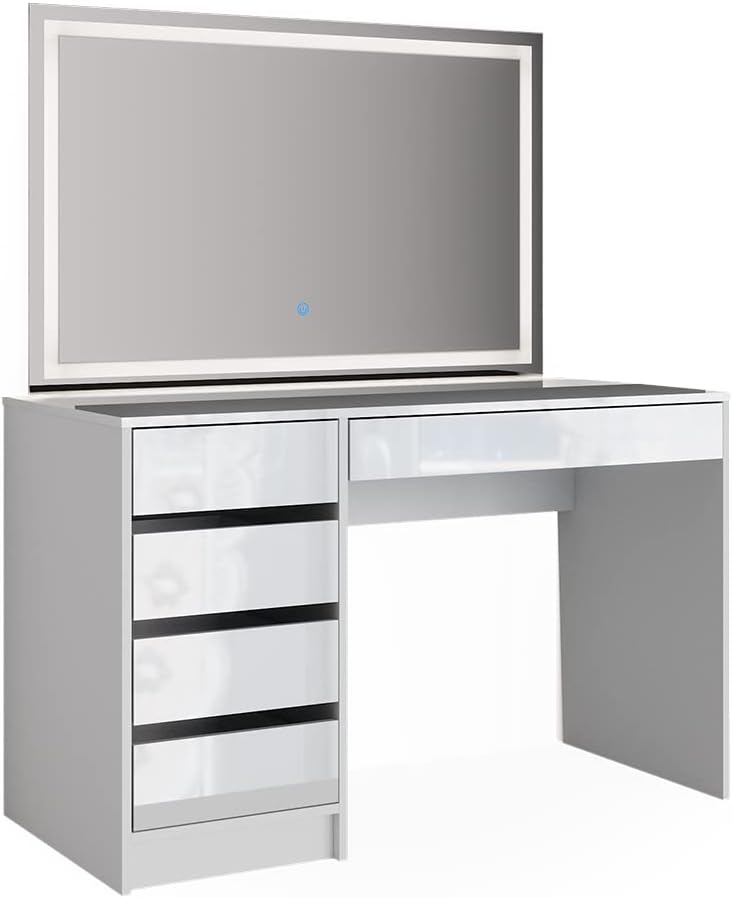 Vicco Coiffeuse Sherry, Blanc Haute Brillance, 120 cm avec éclairage LED
