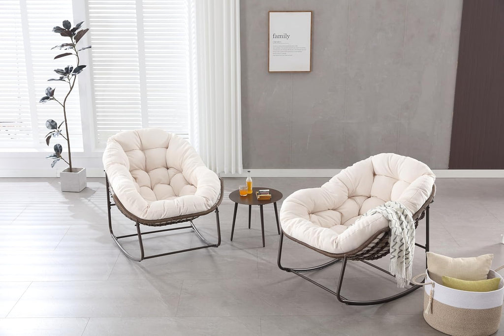 OKMYHOME Jardin - Fauteuil Suspendu à Bascule pour Balcon et Terrasse, Cadre en Acier Robuste avec Coussin en Coton, 94,5x111x80 Cm - Beige