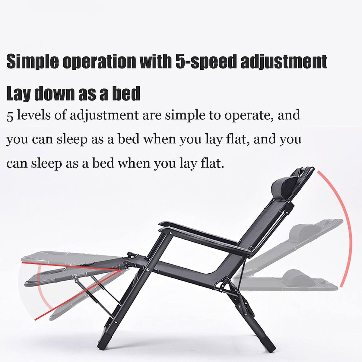 Chaise Longue Chaise Pliante Inclinable Longue Lit Pliant Portable d'angle De Réglage À 5 Vitesses Et Double Usage Pliante Relaxation