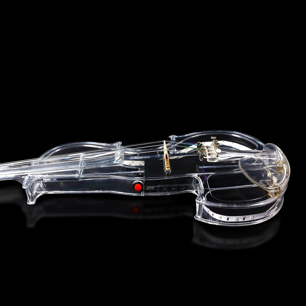 WUQIMUSC Violon électrique taille 4/4, corps en verre acrylique transparent, 3 couleurs, lumière LED, joli ton avec étui, ruban, elv-led